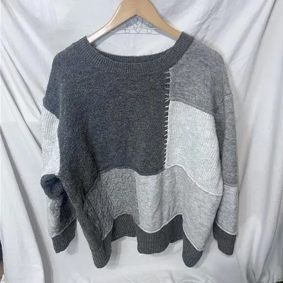 ZARA Oversized Patchwork Pullover Sweater S Grandpa Grunge Boho EUC